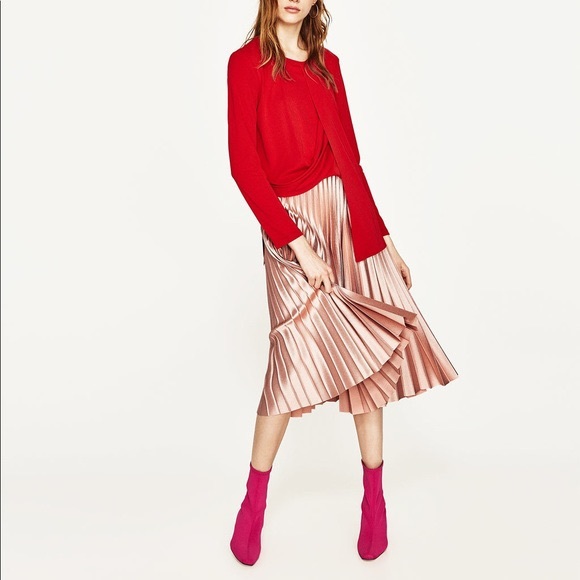 Zara faux leather pleated midi skirt, size XS. - Picture 1 of 5